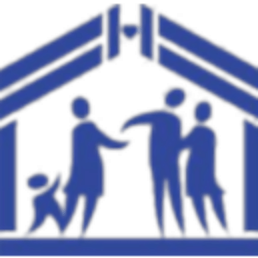 Blue icon of a family under a roof symbolizing home protection.